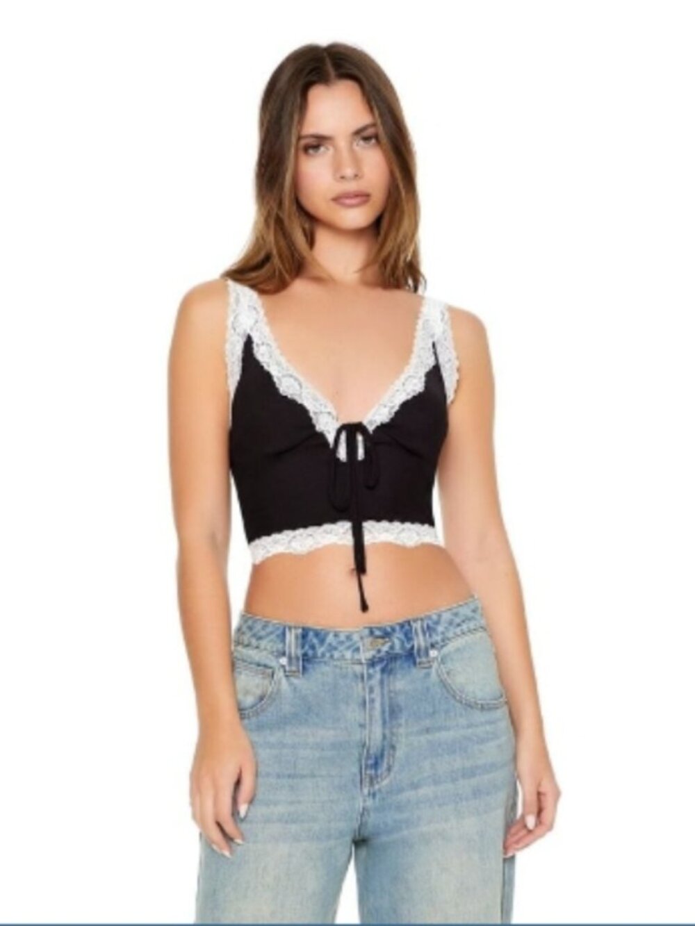 Black lace trim top